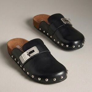 Bibi Lou Anthropologie Leather Studded Slip-On Loafer Mules NIB
